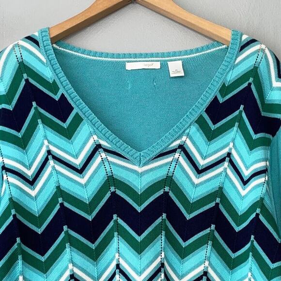 Liz Golf Plus Size 2X Blue Chevron Pointelle Preppy Sporty Tennis Prep Sweater - Picture 3 of 11